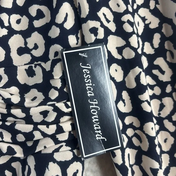 NWT Jessica Howard Womens Leopard Print Ruched Long Sleeve Midi Dress Size 6 - Picture 14 of 15